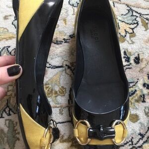 Gucci Women's Yellow Black Loafers ballerina 35,5 US5.5 horsebit shoes flat